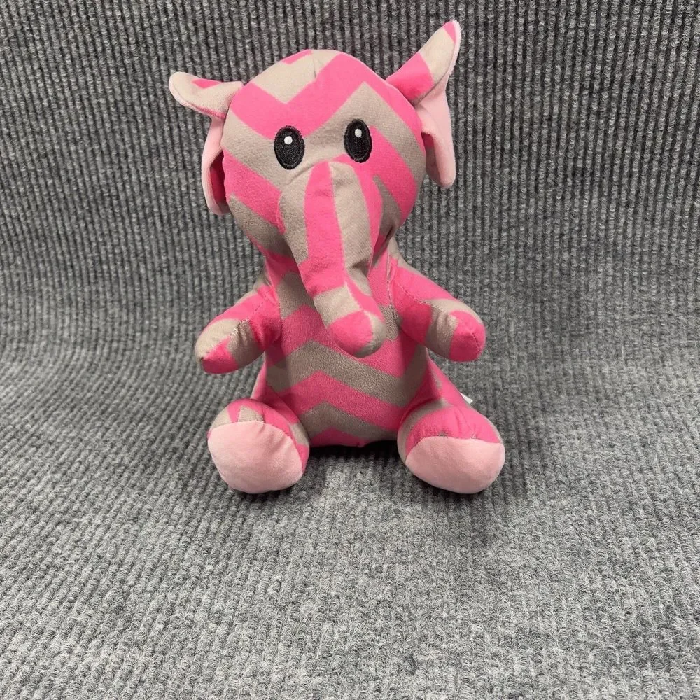 Munelocos Pink Gray Elephant 12” Plush Stuffed Animal Embroidered Eyes Toy